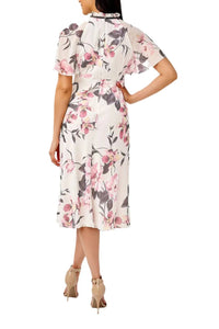 Adrianna Papell - Mock Neck Short Flutter Sleeves Midi Floral Dress