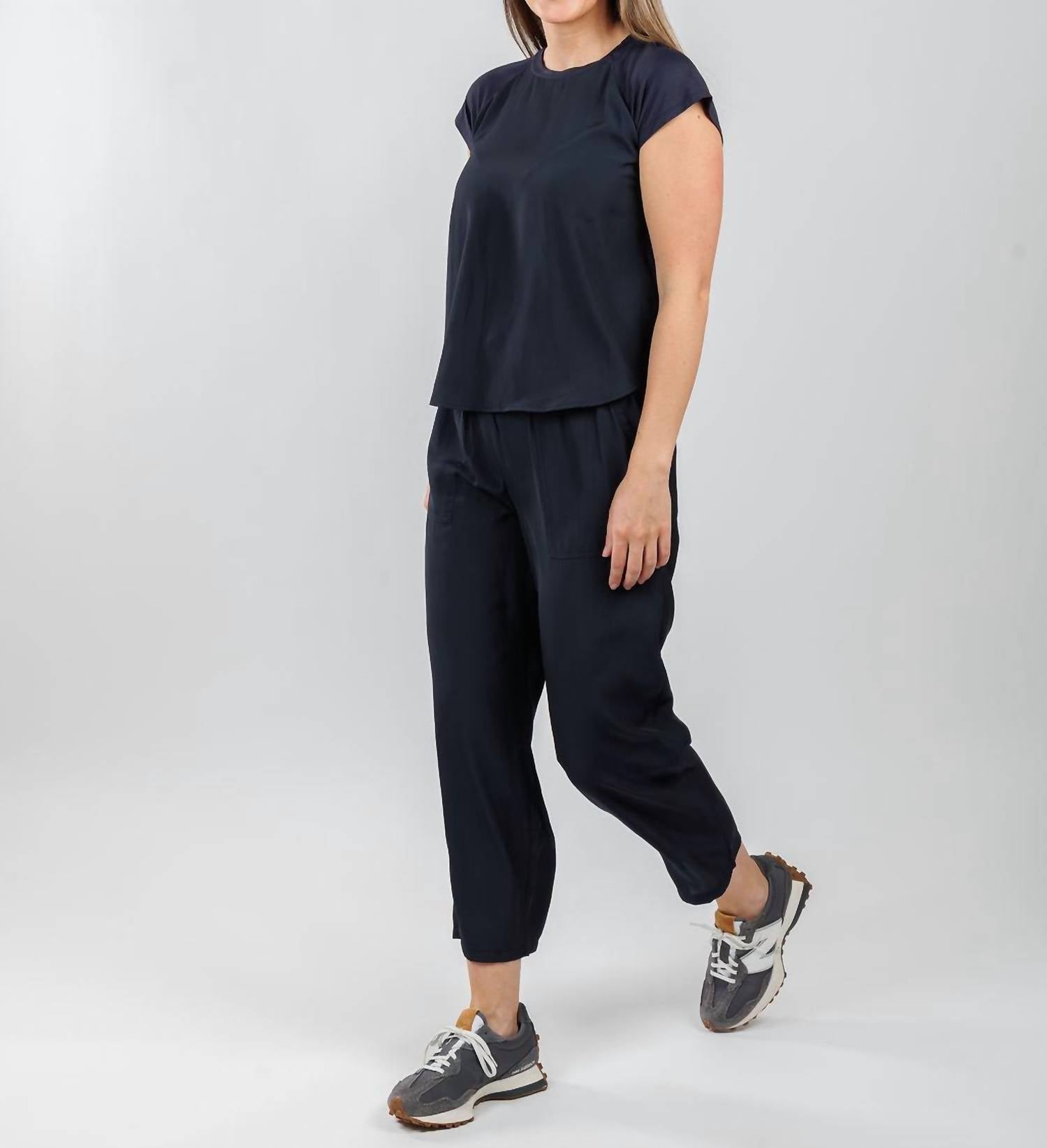 Lola & Sophie D-satin Cropped Jogger in night watch - women's pants - detail view