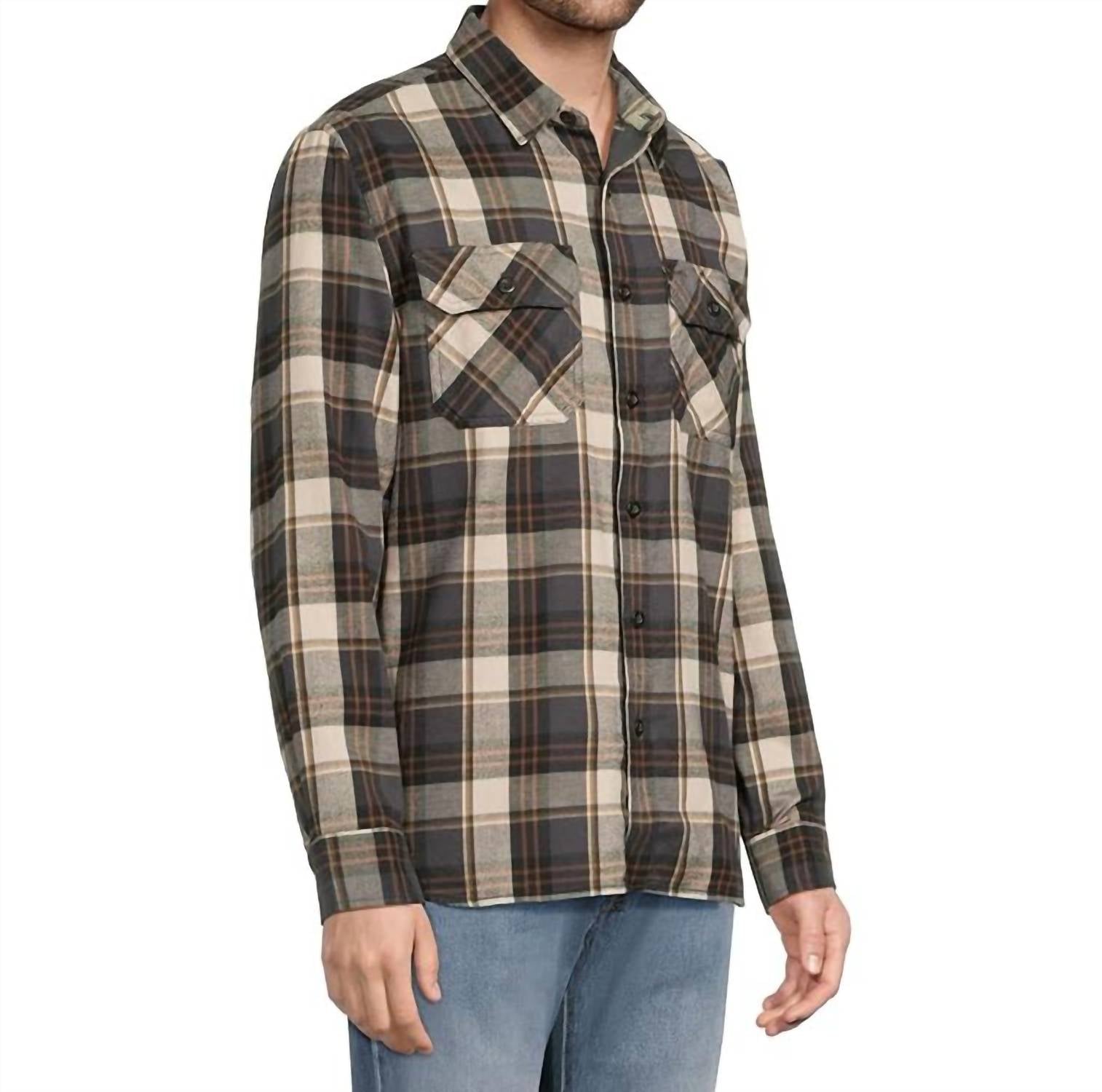 PENDLETON Burnside Flannel Shirt in natural charcoal plaid - men's shirt - detail view