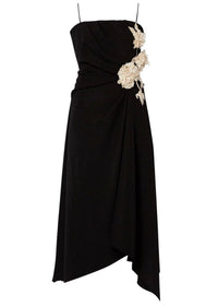 ERDEM Asymmetric Draped Wool Midi Dress in black - women's dress - detail view