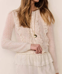LoveShackFancy Melisse Eyelet Ruffle Cardigan in aspen white 1 - women's cardigan - detail view