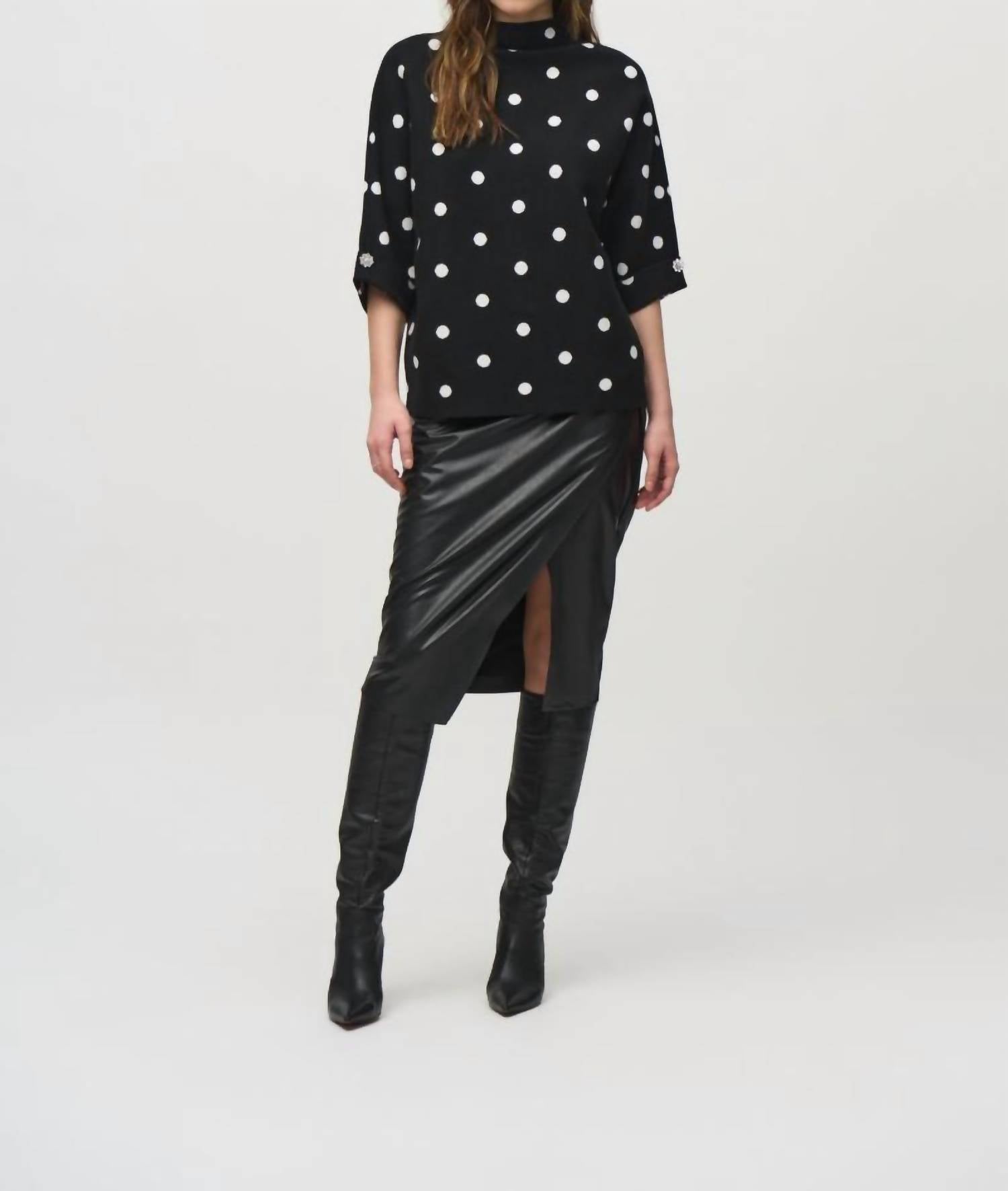 Joseph Ribkoff - Two-tone Polka Dot Boxy Sweater Top
