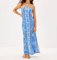 Lilly Pulitzer Noa Strapless Maxi Dress in jacaranda blue knotty and nice engineered - women's dress - alternate view