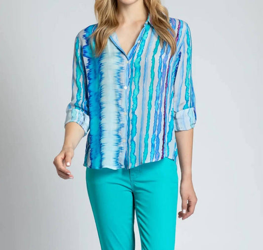 Apny - Roll Sleeve Button Up Top