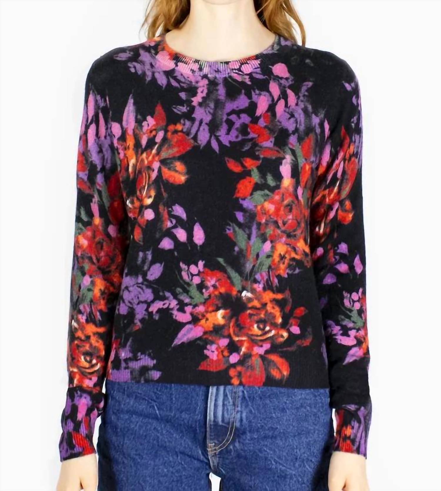 Autumn Cashmere Floral Print Crew Cashmere Sweater in multi - women's sweater
