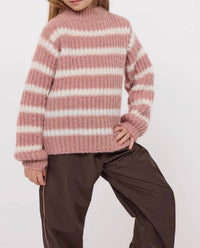 Sadie & Sage Aki High Neck Striped Sweater Top in blush ivory - kids' sweater