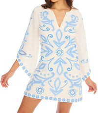 ALLISON NEW YORK EMBROIDERED ALINA DRESS in blue white - women's dress
