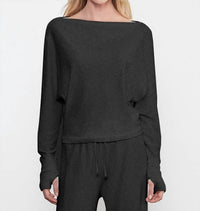 Enza Costa CASHMERE DOLMAN TOP in charcoal 1 - women's long sleeve top