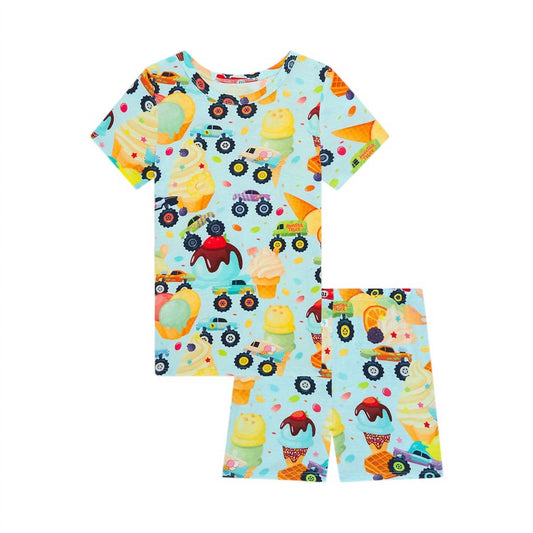 Posh Peanut - Boy's Monster Trucks Short Sleeve Short Length Pajama Set