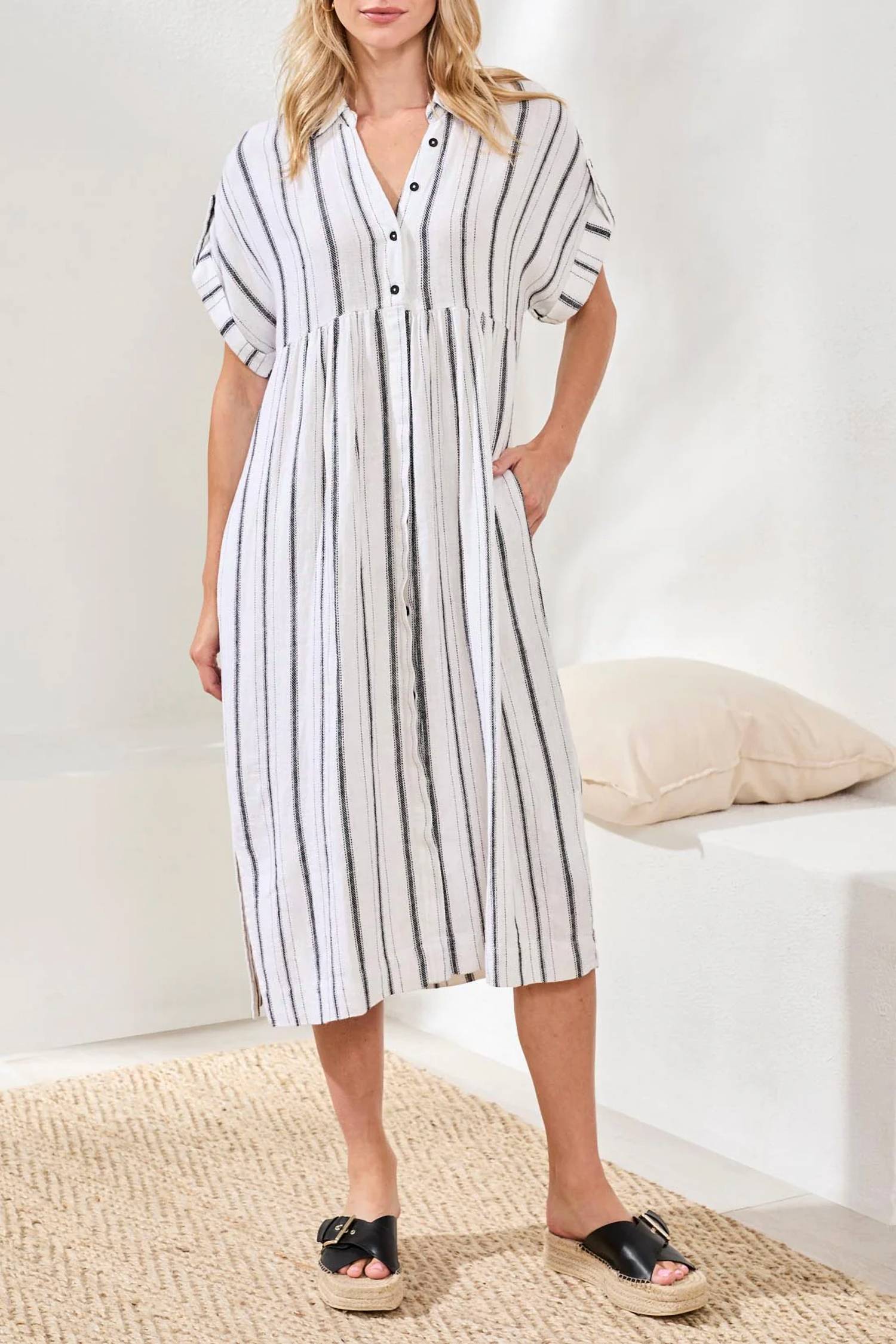Tribal - Flowy Shirt Dress With Slit & Hidden Placket