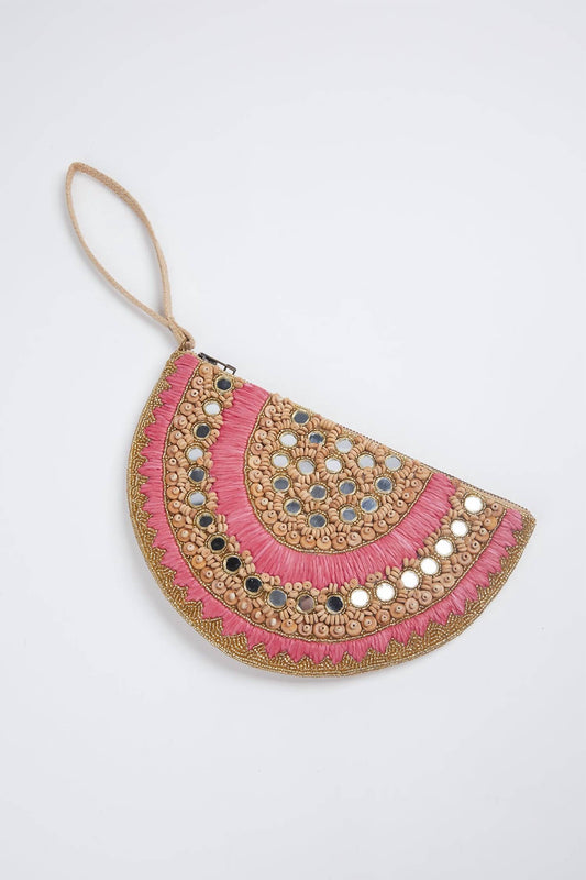 SANDIA RAFFIA CLUTCH WRISTLET BAG