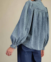 Easel POLKA DOTS WASHED BLOUSE in blue - women's blouse - alternate view