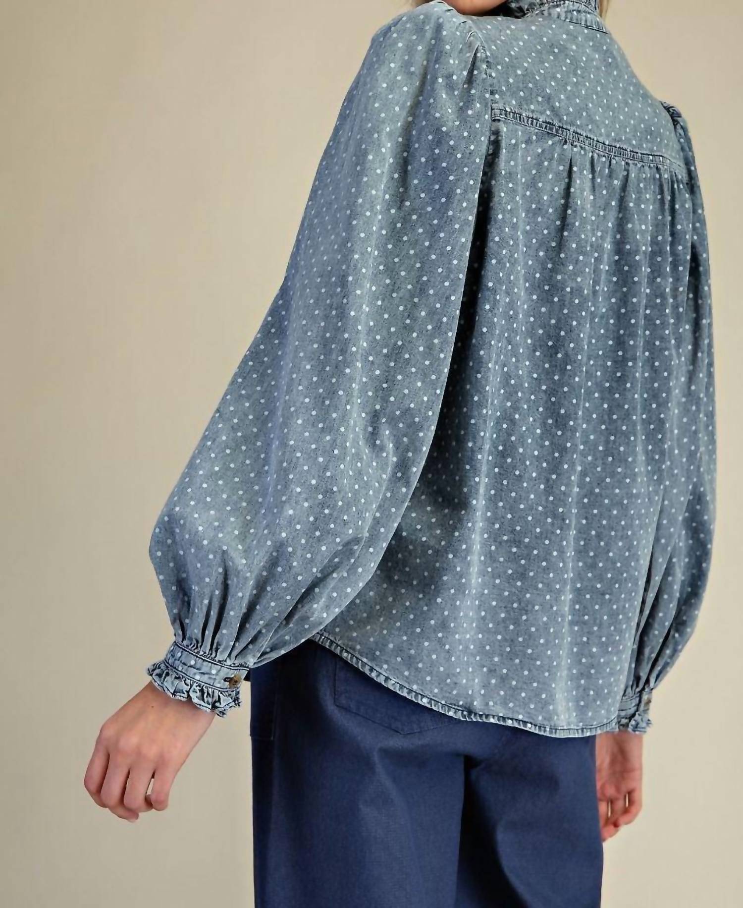 Easel POLKA DOTS WASHED BLOUSE in blue - women's blouse - alternate view