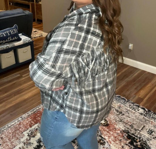 Andree By Unit - Fringe Detail Plaid Jacket