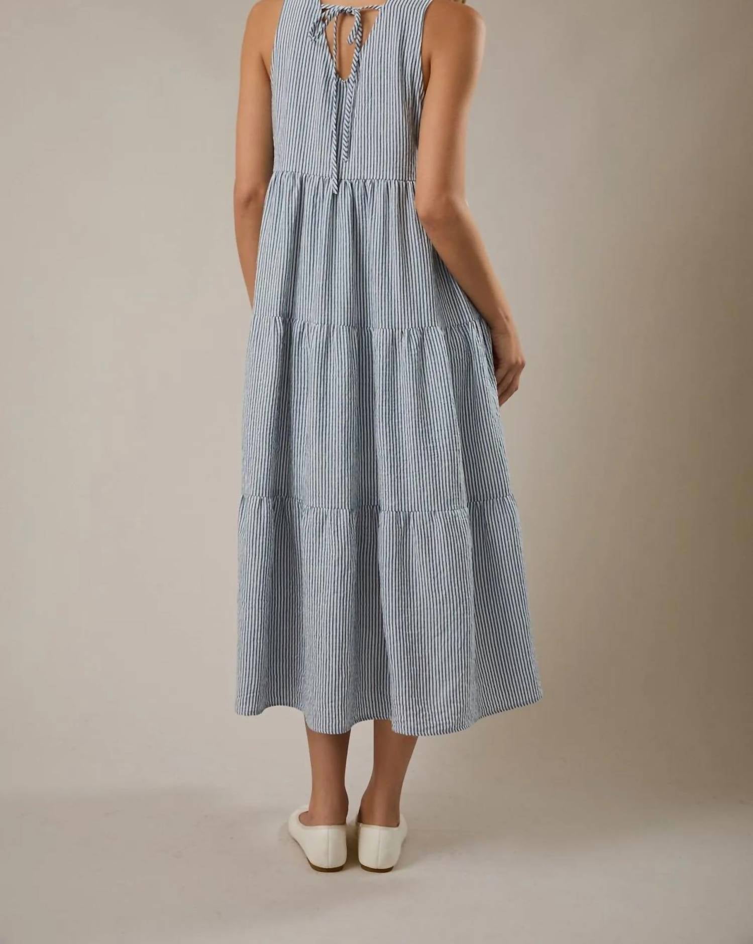 Sunday Edition - V-neck Sleeveless Tiered Stripe Midi Dress