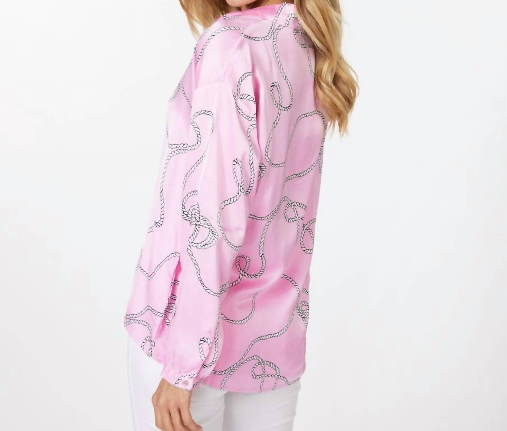 ESQUALO Polo Collar Rope Blouse in pattern - women's blouse - detail view