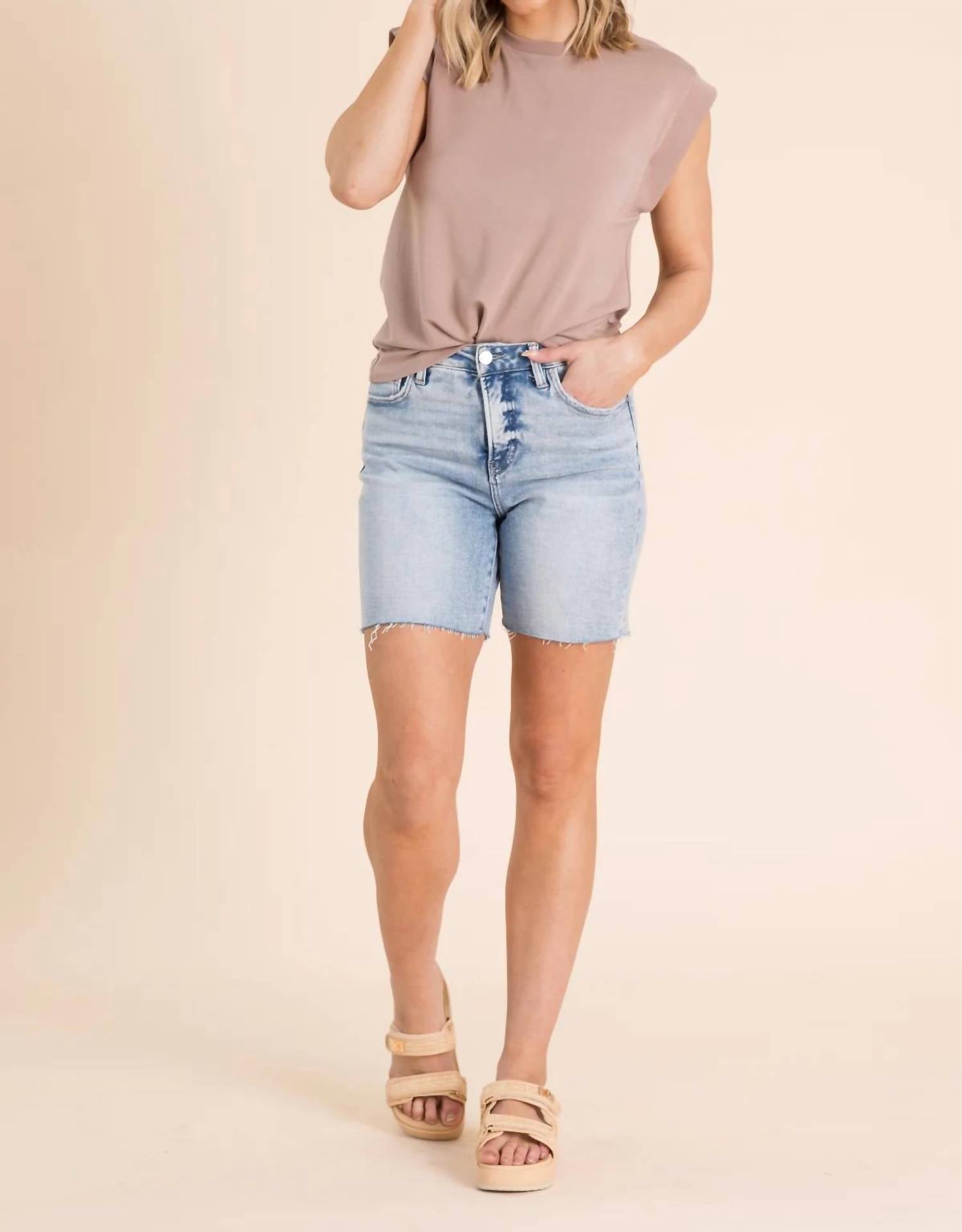 Risen - Tummy Control High Rise Raw Hem Shorts
