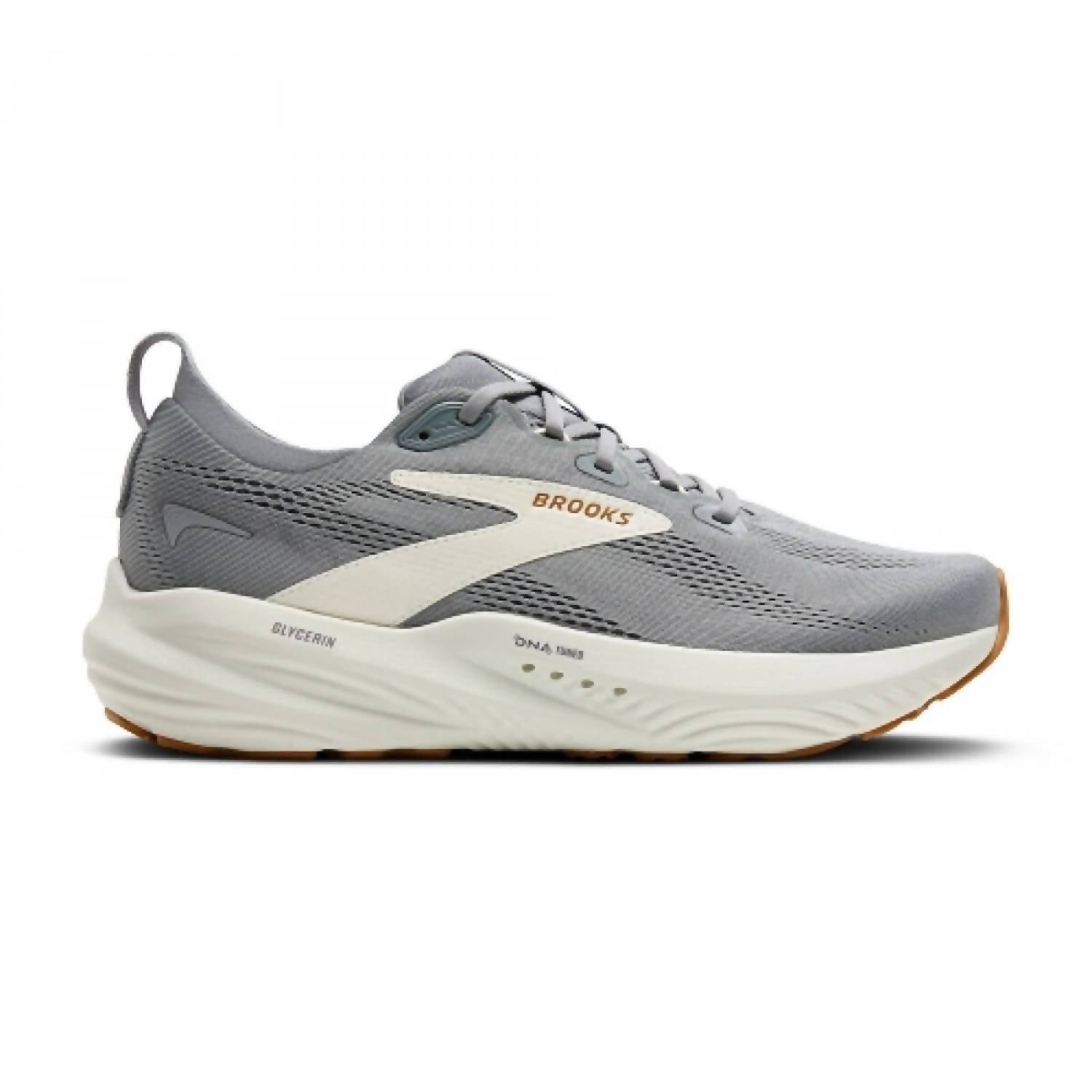 BROOKS Men's Glycerin 22 Running Shoes in primer gray gray honey ginger 2 - men's shoe - detail view