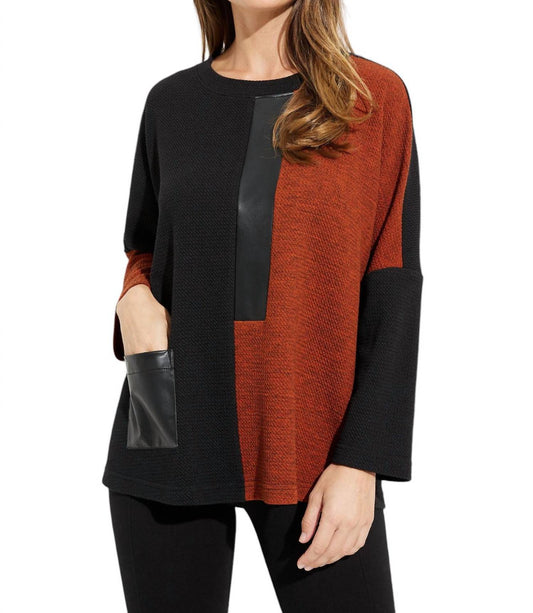 Joseph Ribkoff - FAUX LEATHER TWO TONE SWEATER