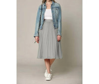 Made By Johnny - High Elastic Waist Pleated Mid A-Line Swing Skirt