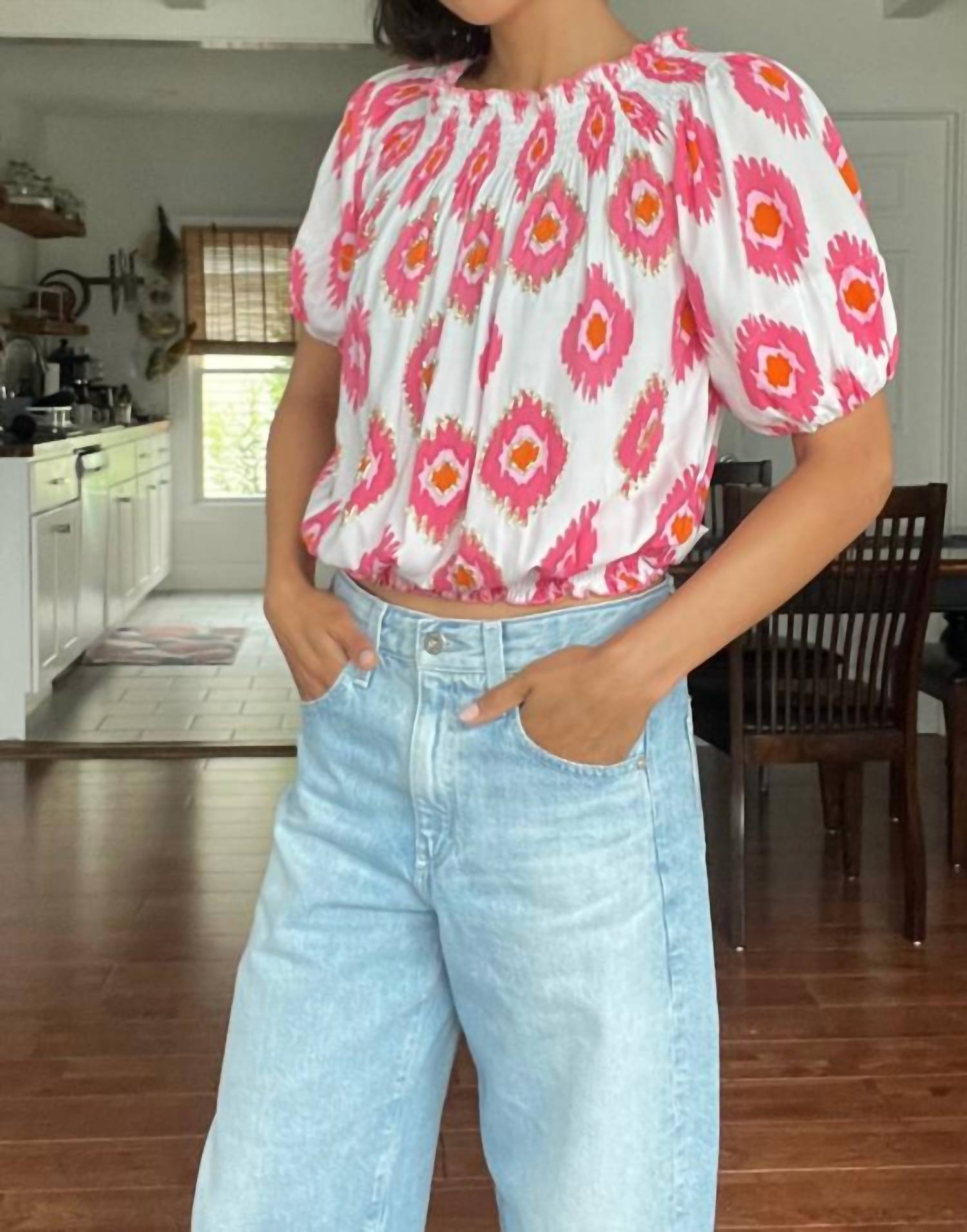 Mint Exclusives Ikat Dye Aloha Top in pink - women's blouse
