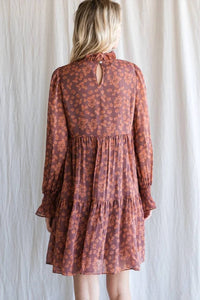Jodifl - Floral Print Tiered Layered Chiffon Dress