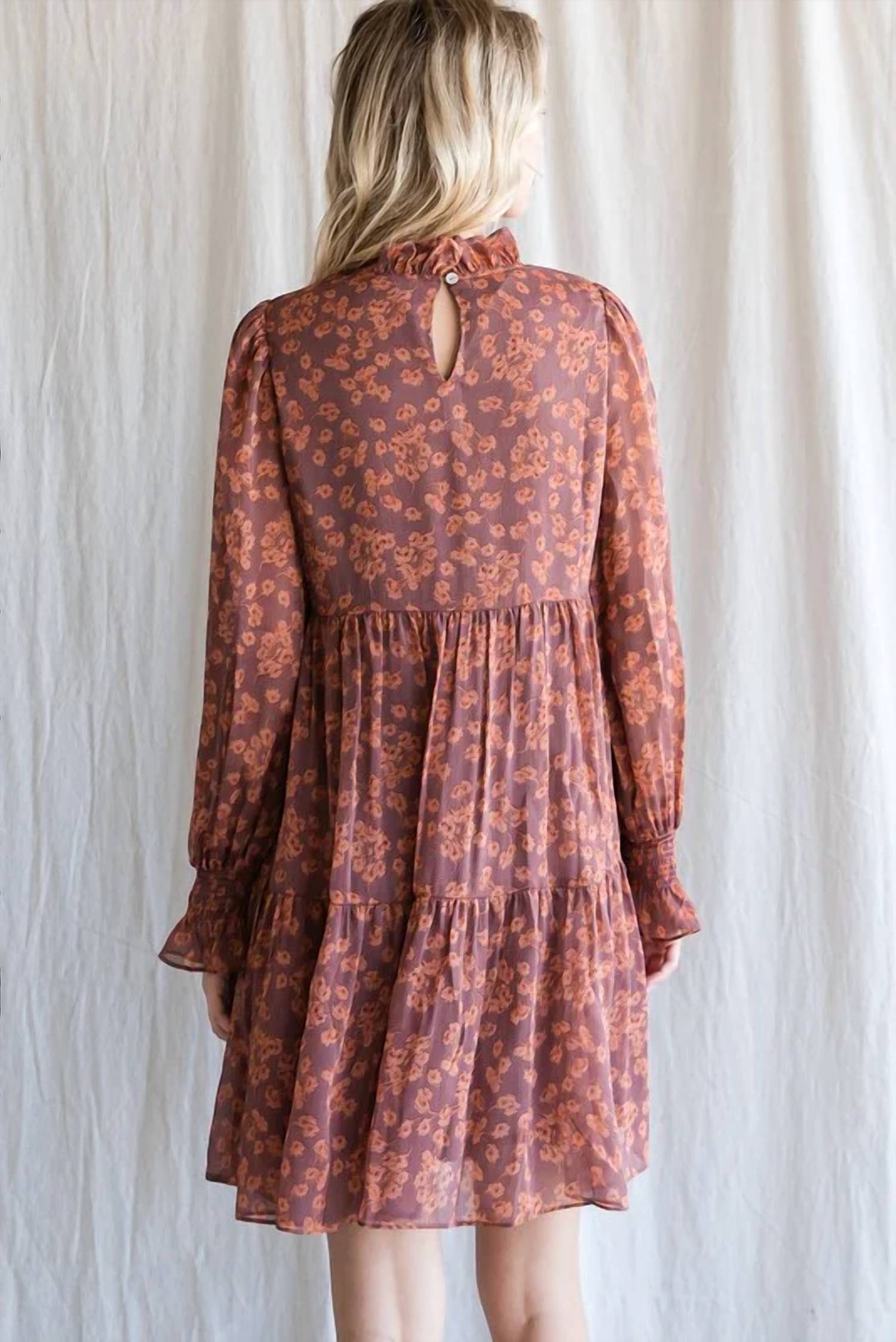 Jodifl - Floral Print Tiered Layered Chiffon Dress