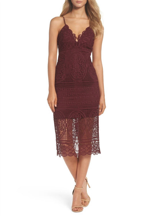 Bardot - Cocktail V Neck Crochet Lace Strappy Midi Dress