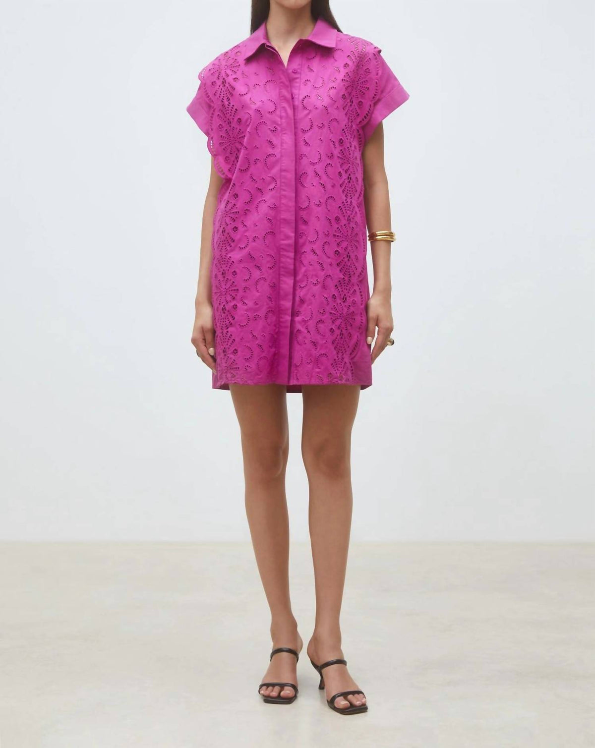 Suncoo - Cross Short Embroidered Shirt Dress