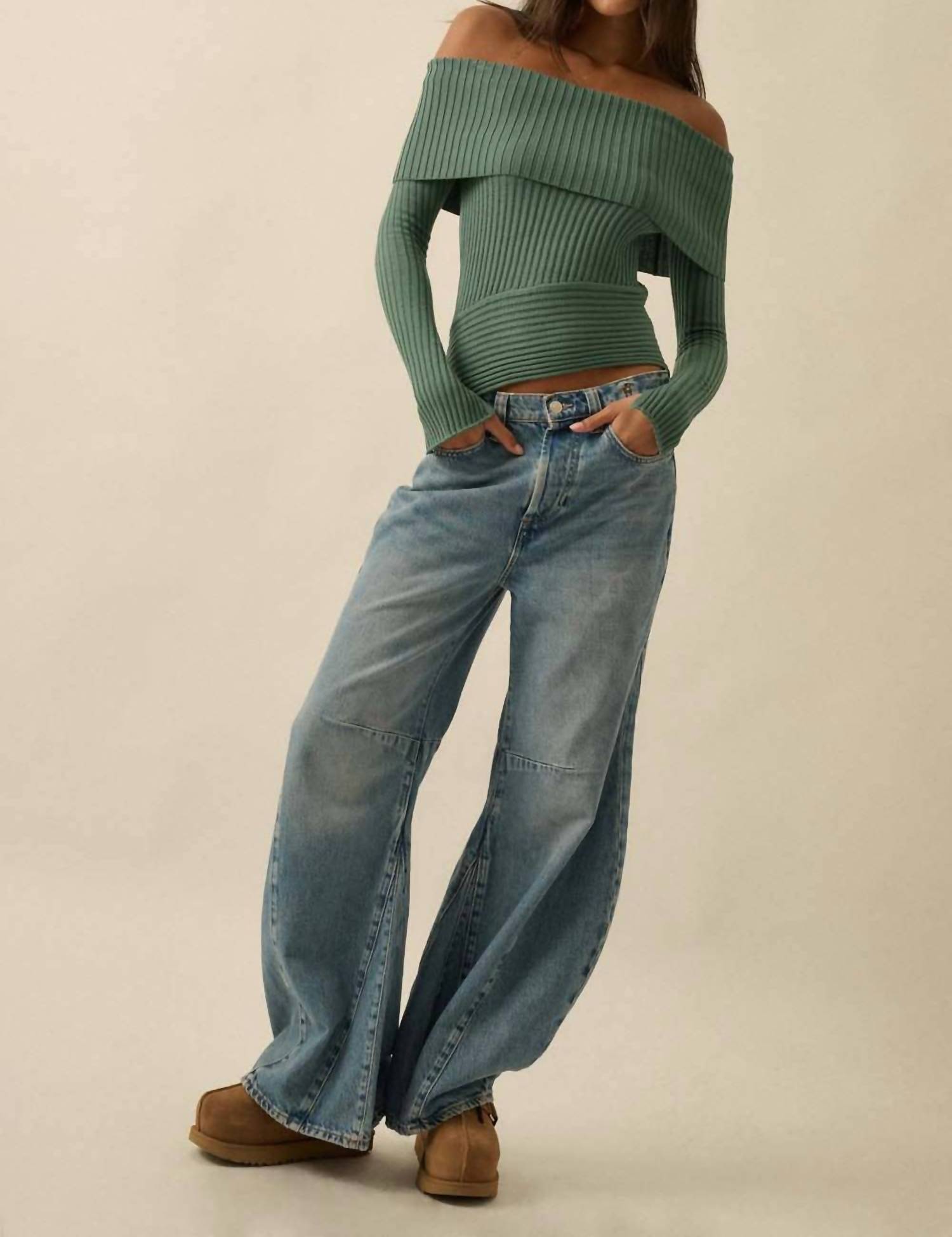 Promesa - So Fine Semi-sheer Rib-knit Foldover Top