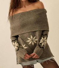 Promesa - Apres Ski Off-shoulder Foldover Alpine Sweater
