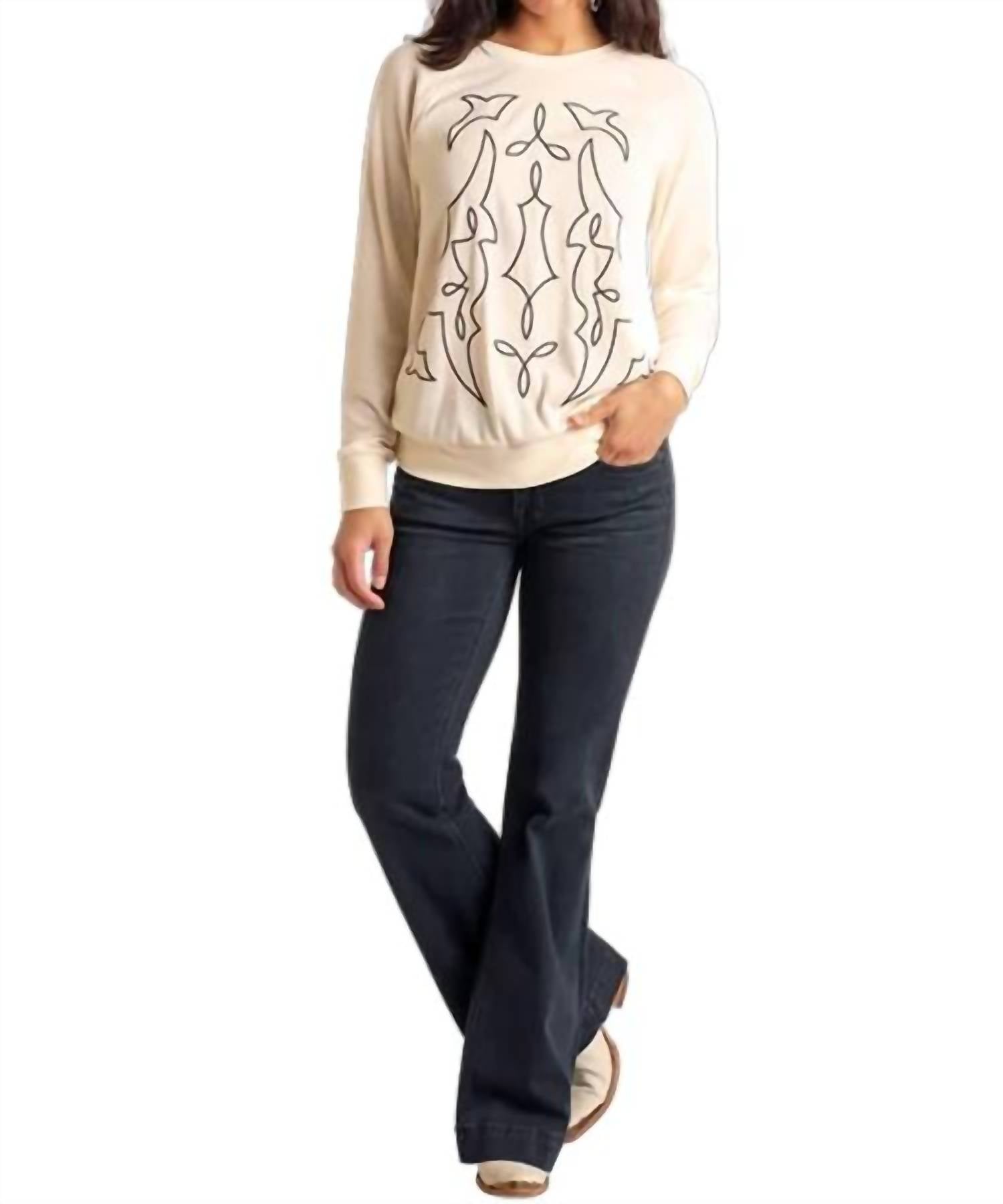 Panhandle Embroidered Bootstitch Sweatshirt in cream - women's top - detail view