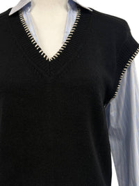 Thml - Women's V-neck Mixed Media Layered Neck Top