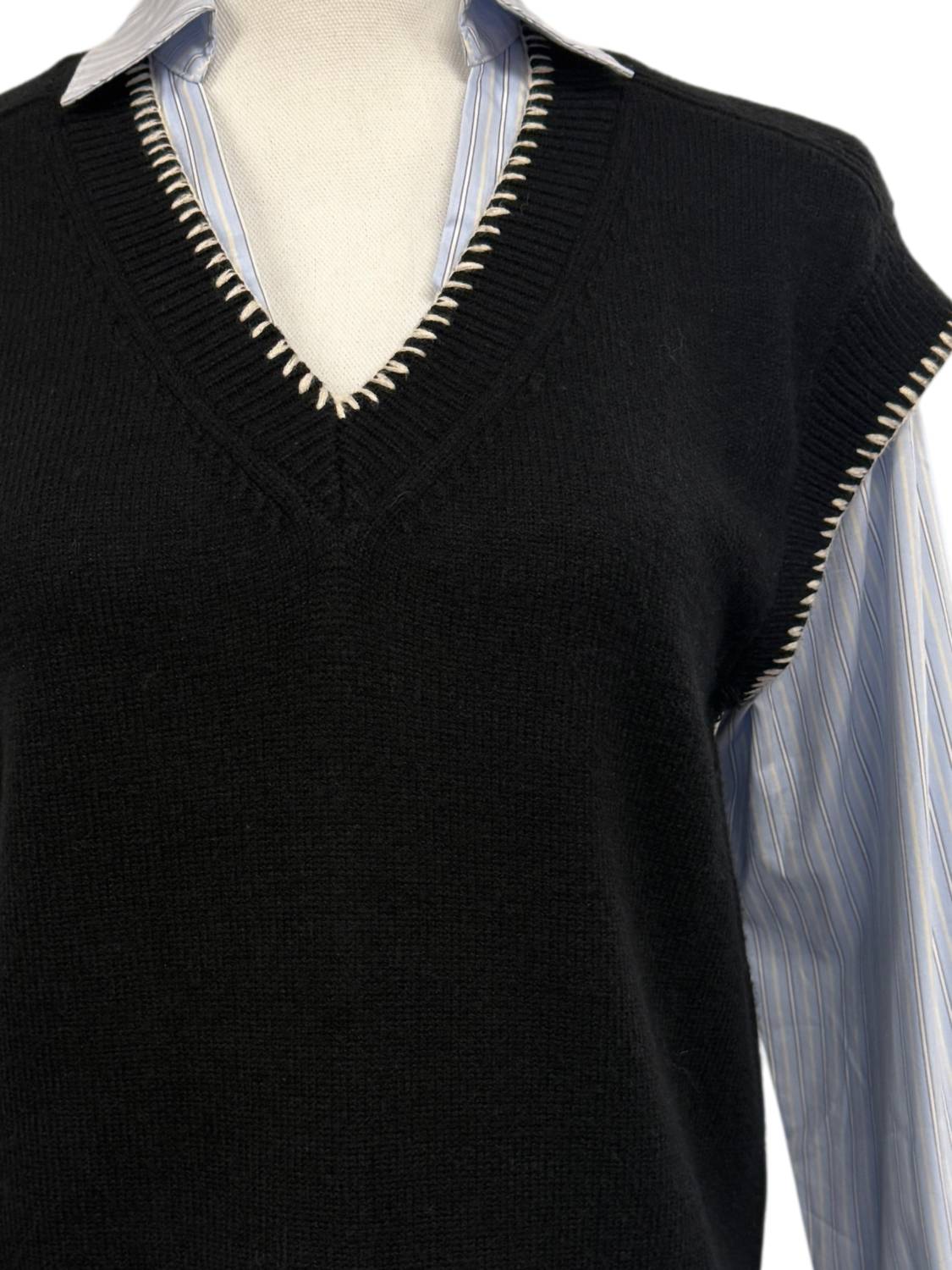Thml - Women's V-neck Mixed Media Layered Neck Top