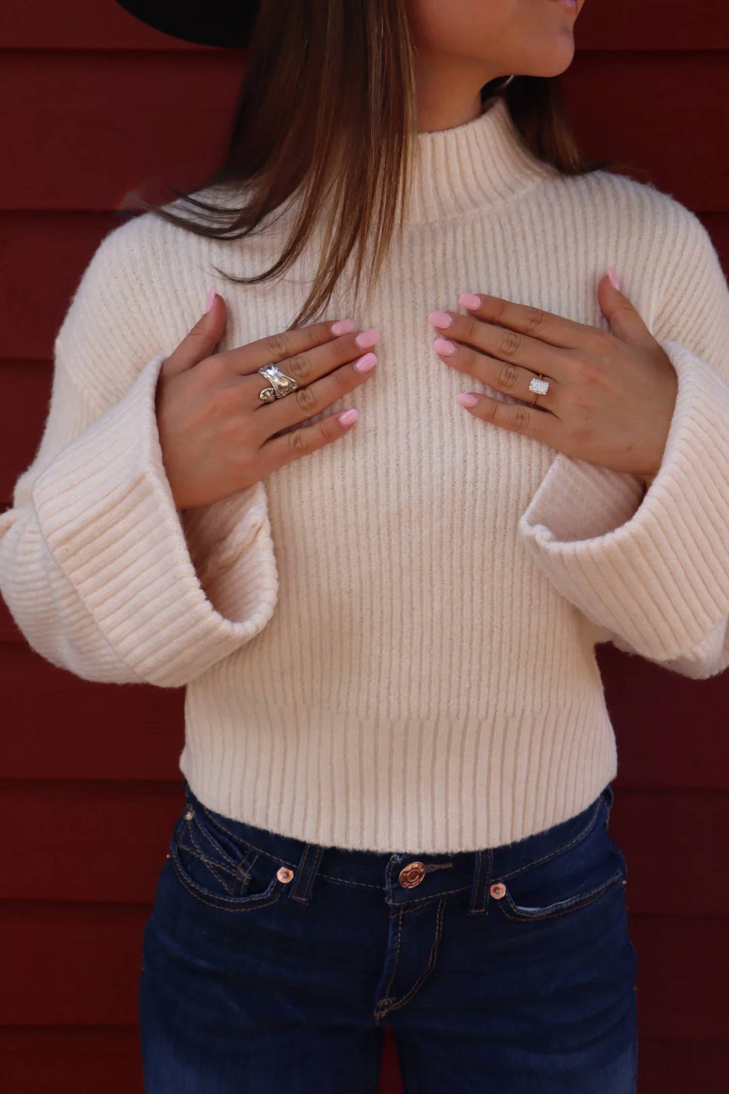 Sage The Label - Mock Neck Foldover Sleeve Sweater