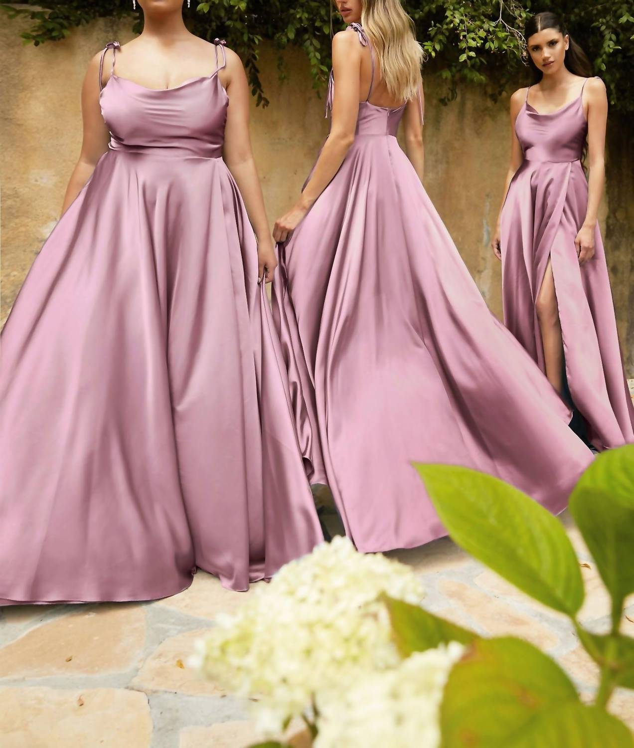 Ladivine Leg Slit Satin A-line Dress in mauve - women's dress - view 4