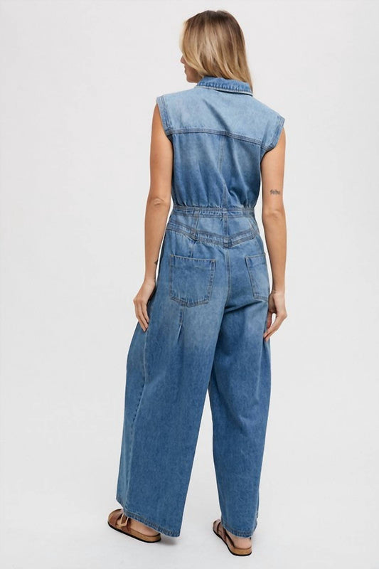 Bluivy - Denim Sleeveless Shirt Jumpsuit