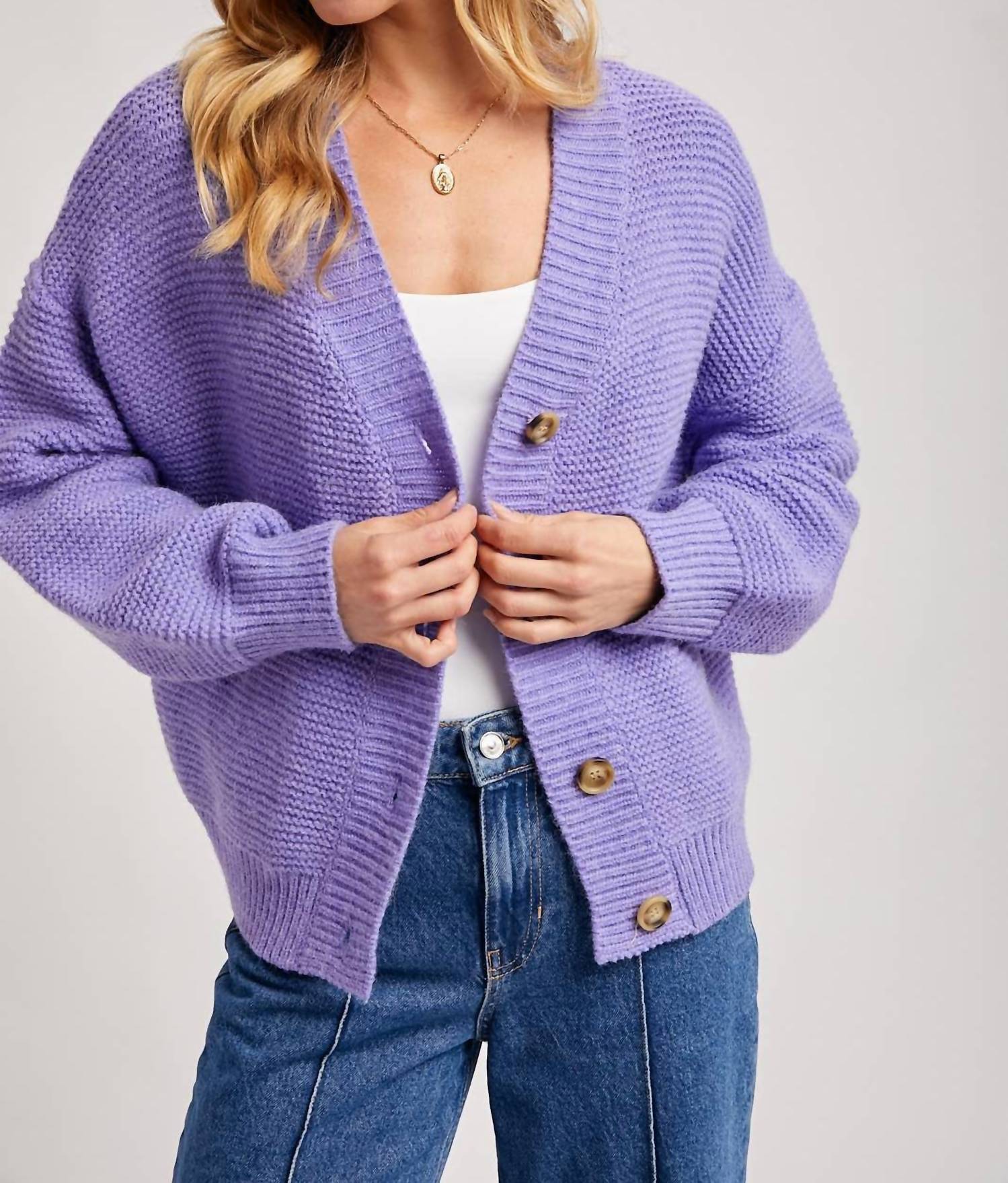 BluIvy Button Up Short Cardigan in very peri 1 - women's cardigan