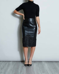 Elie Tahari - Vegan Leather Applique Lace Skirt