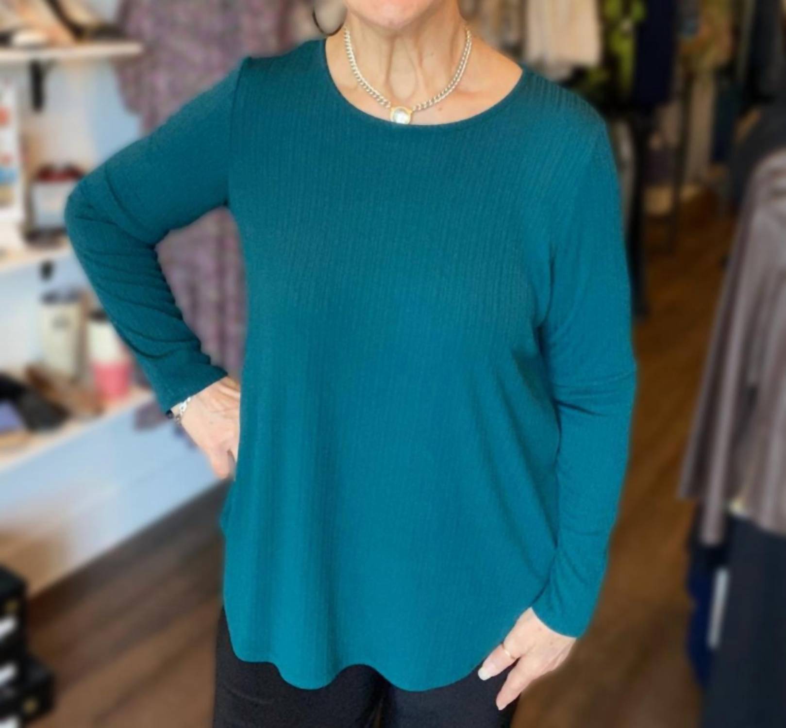 PURE essence Ribbed Power Of Simple Long Sleeve Top in spruce - women's long sleeve top