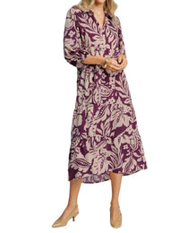 Umgee - Two Tone Floral Print Midi Dress