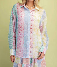 Easel - Patchwork Chiffon Button Down Shirt