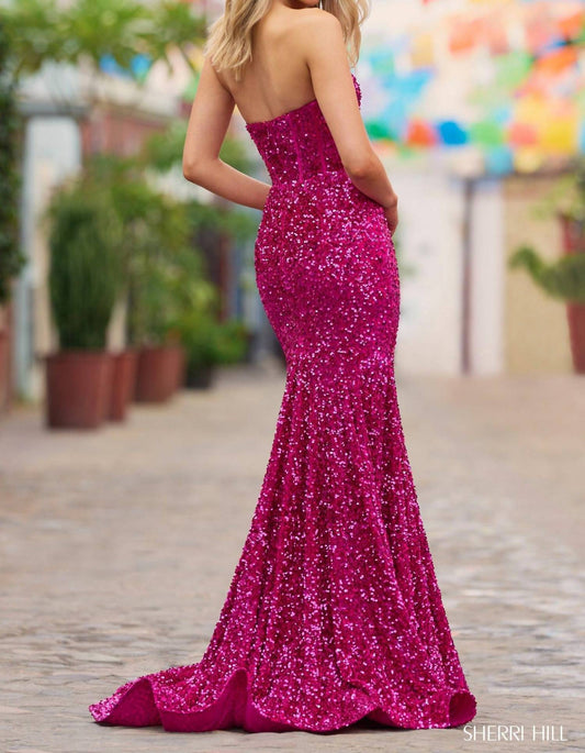 Sherri Hill - Strapless Sequin Velvet Gown