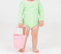 Rufflebutts - Seersucker Long Sleeve One Piece Ruffle Rash Guard Swimsuit