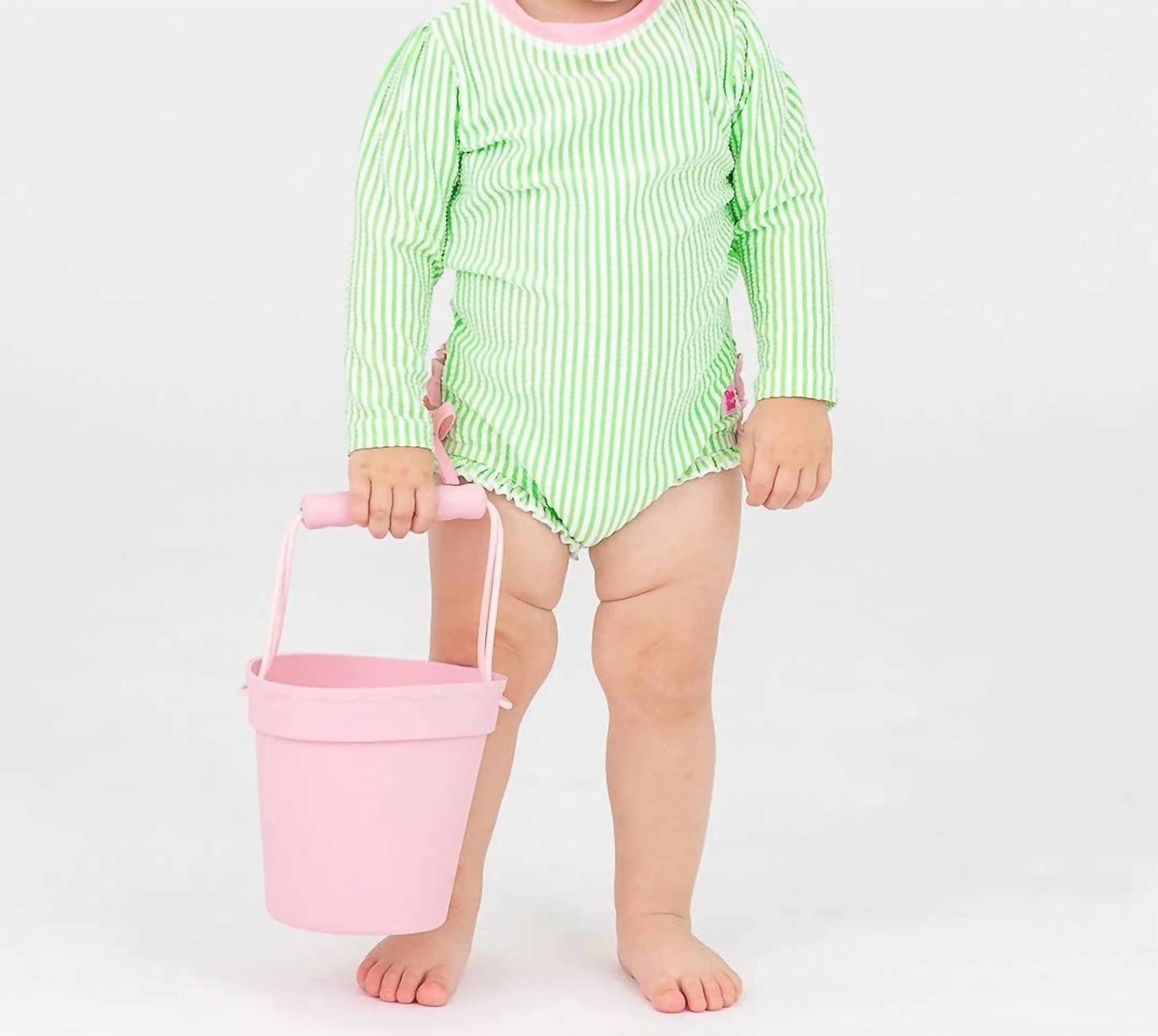 Rufflebutts - Seersucker Long Sleeve One Piece Ruffle Rash Guard Swimsuit