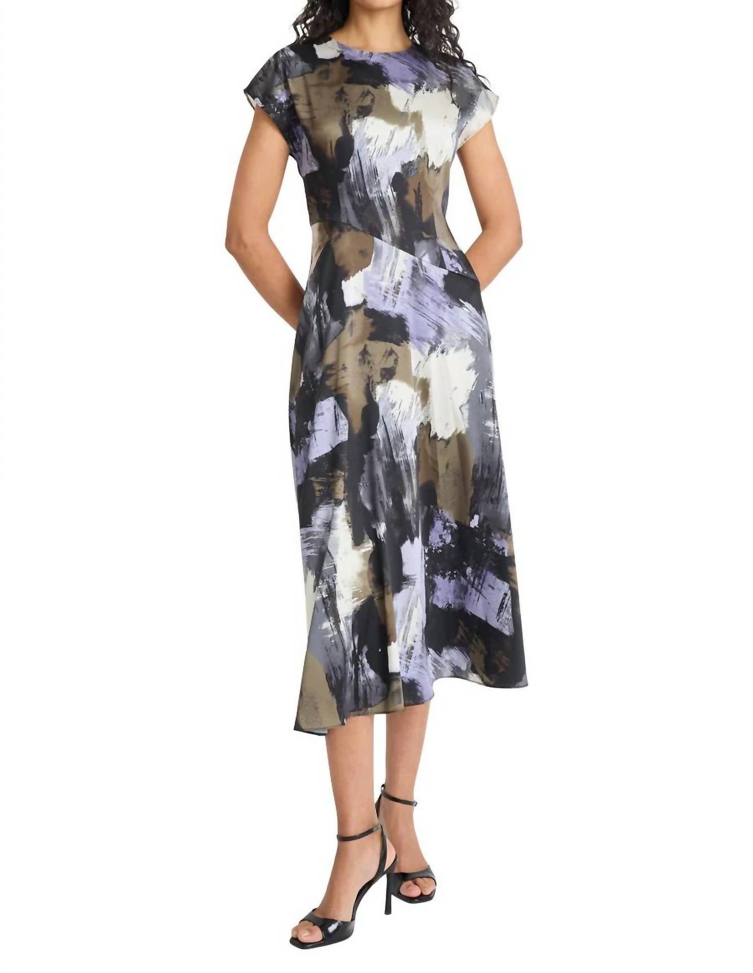 Maggy London - Rhonda Splashed Strokes Midi Dress