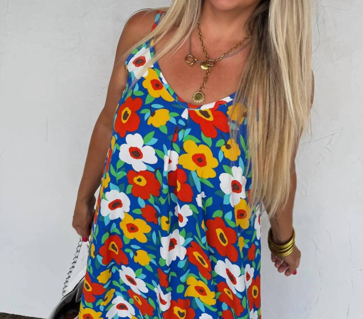 BLAKELEY Summer Days Nova Maxi dress in blue red flowers - women's dress - detail view