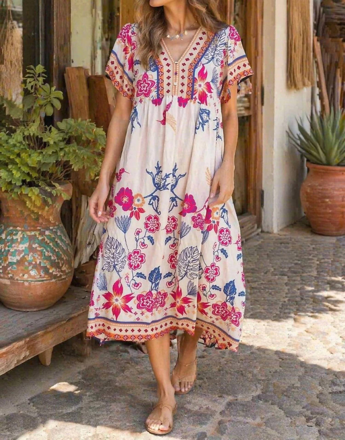Umgee - Boho Floral Midi Dress