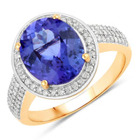 Diana M Jewels Women's Oval Natural Tanzanite Fashion Ring (4.02 Ct) - Statement in 14k yellow gold - women's jewelry