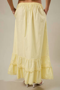Sunday Edition - Elastic Waist Embroidered Scallop Hem Tiered Maxi Skirt